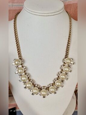 J. Crew Gold-Tone Pearl and Crystal Bib Necklace